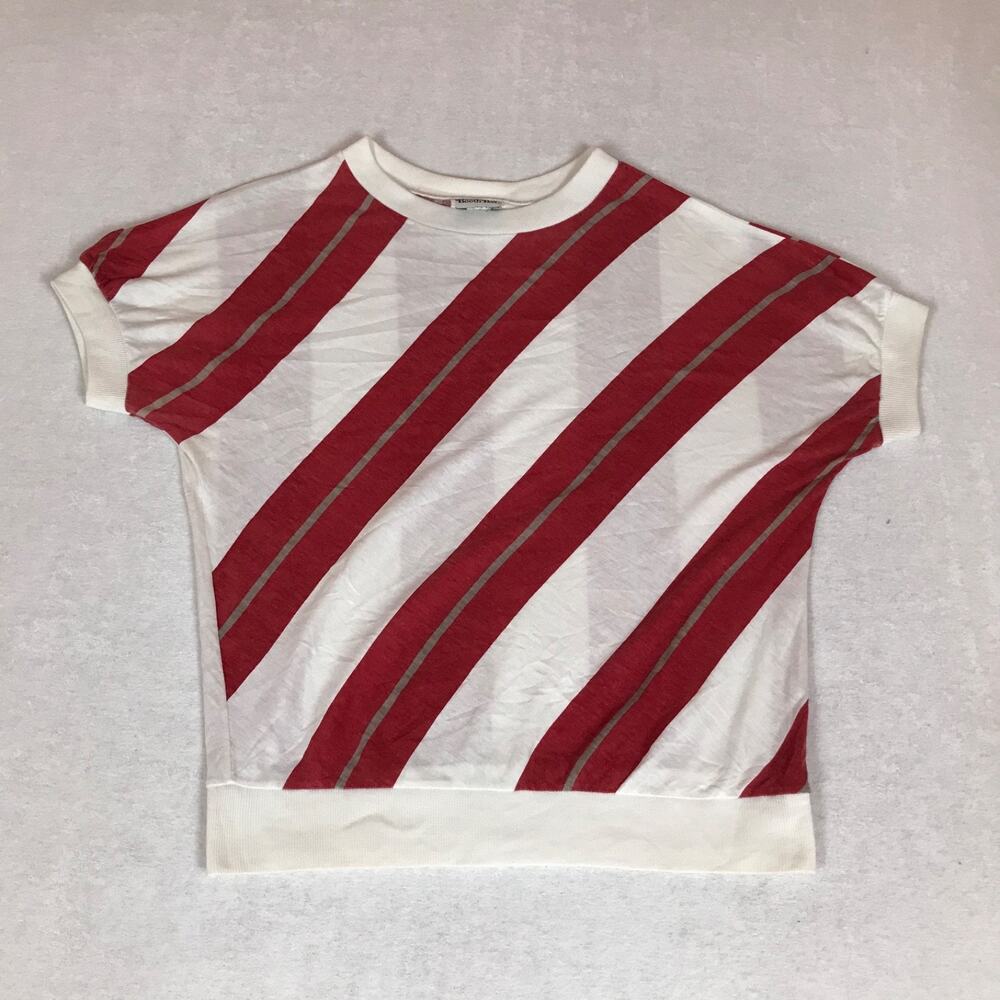 Vintage Preppy Diagonal Candy Cane Stripe White Short Sleeve Pullover Top